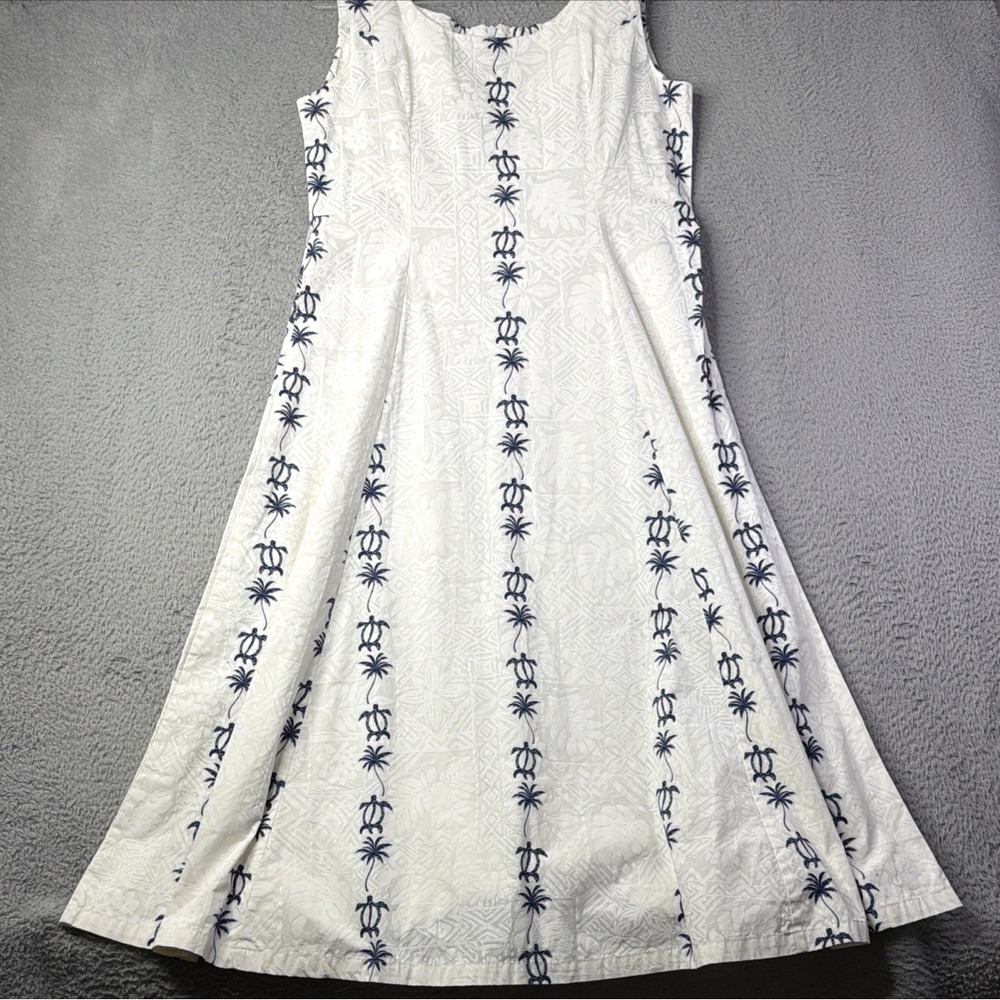 Royal Creations Hawaiian Dress Womens Large Turtle Print White Blue Hawaii USA